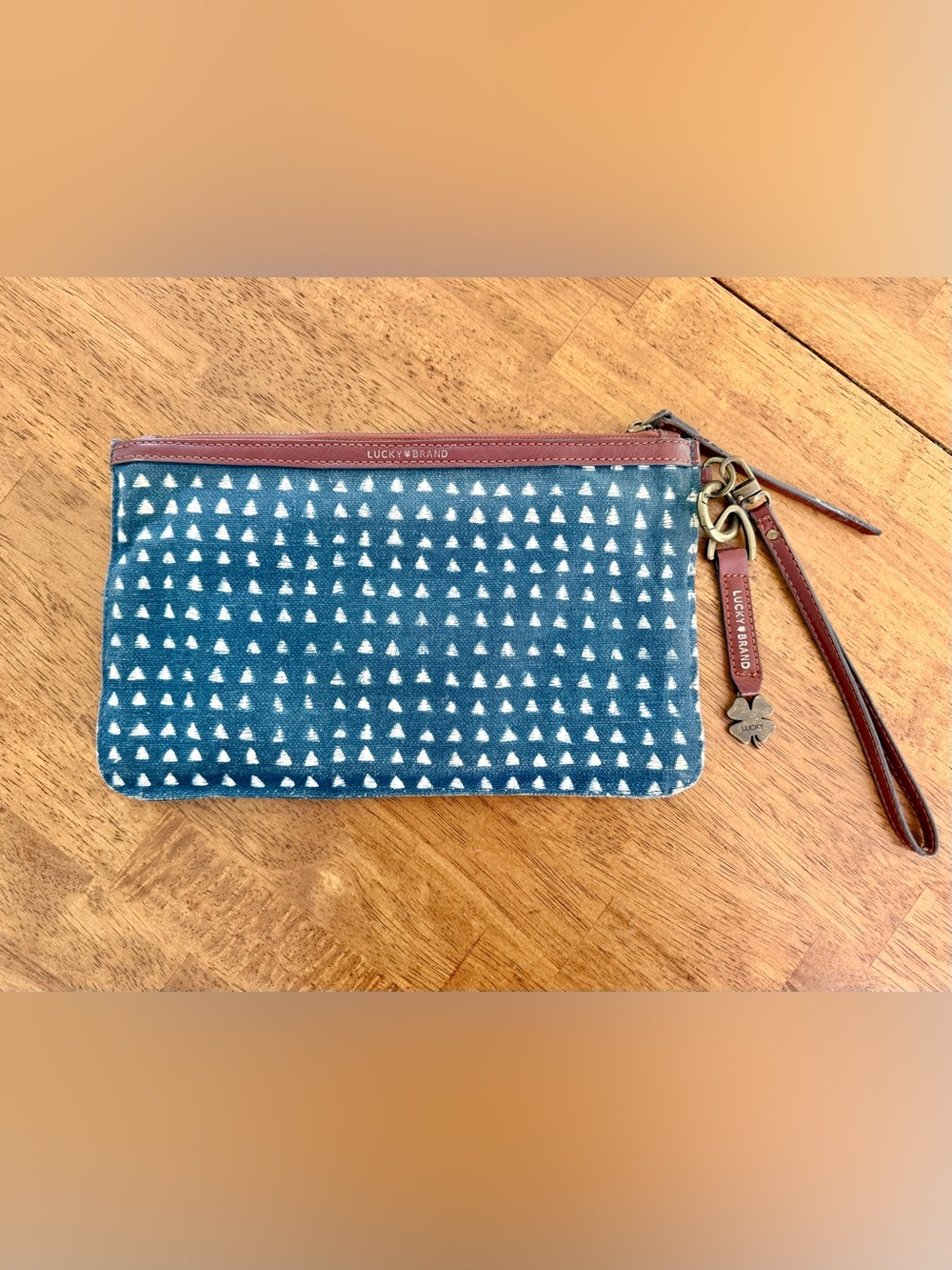 Lucky Brand Navy & White Patterned Wristlet/Clutch with Leather Trim